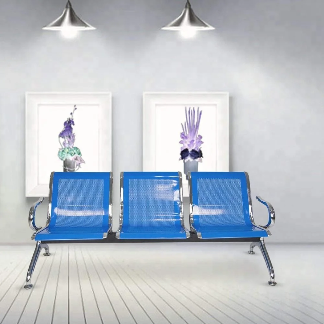 Modern 3-Seater Waiting Bench with Breathable Mesh Seats & Heavy-Duty Metal Frame