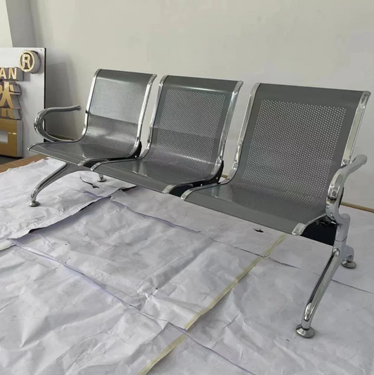 Heavy-Duty 3-Seater Metal Waiting Bench with Perforated Steel Seats & Chrome Frame