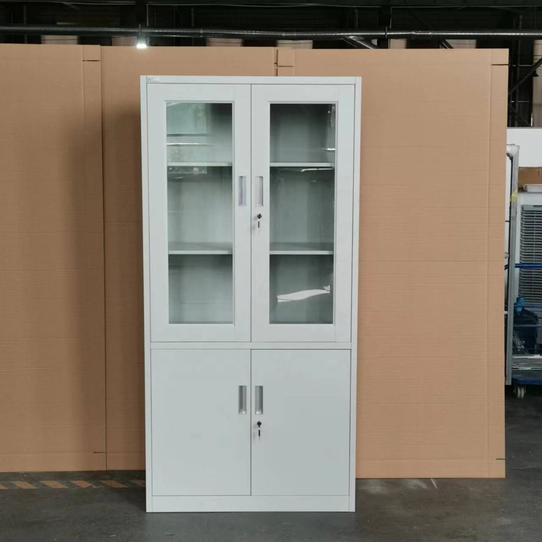 Lockable Metal Storage Cabinet with Glass Doors